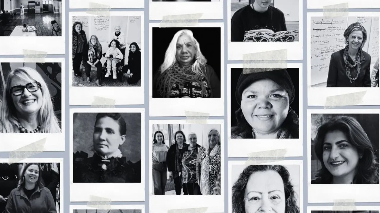 Image shows a collage of women with friendly faces looking at the camera.