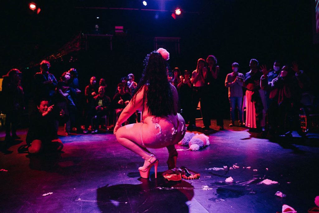 Burlesque performer onstage at CRIP RAVE THEORY vol 1 (2022)