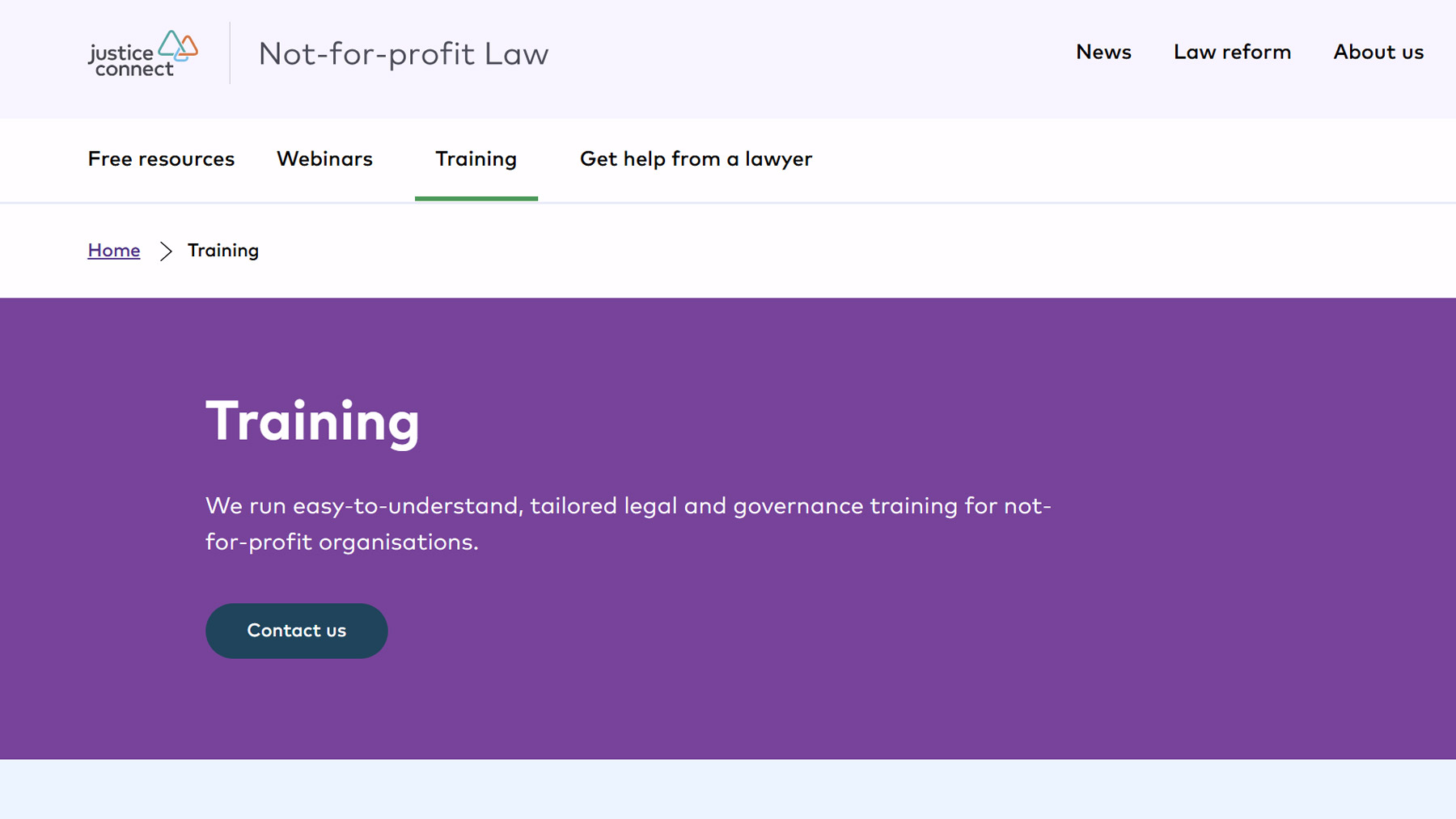 screenshot of Not-for-profit Law website