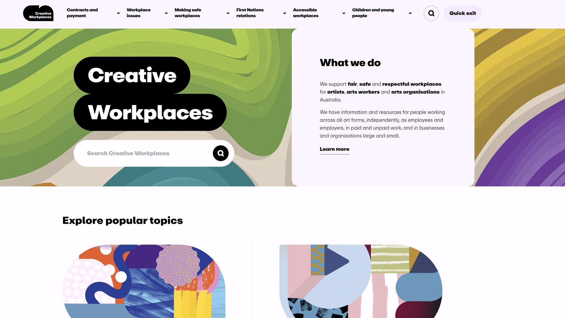 screenshot of Creative Workplaces website