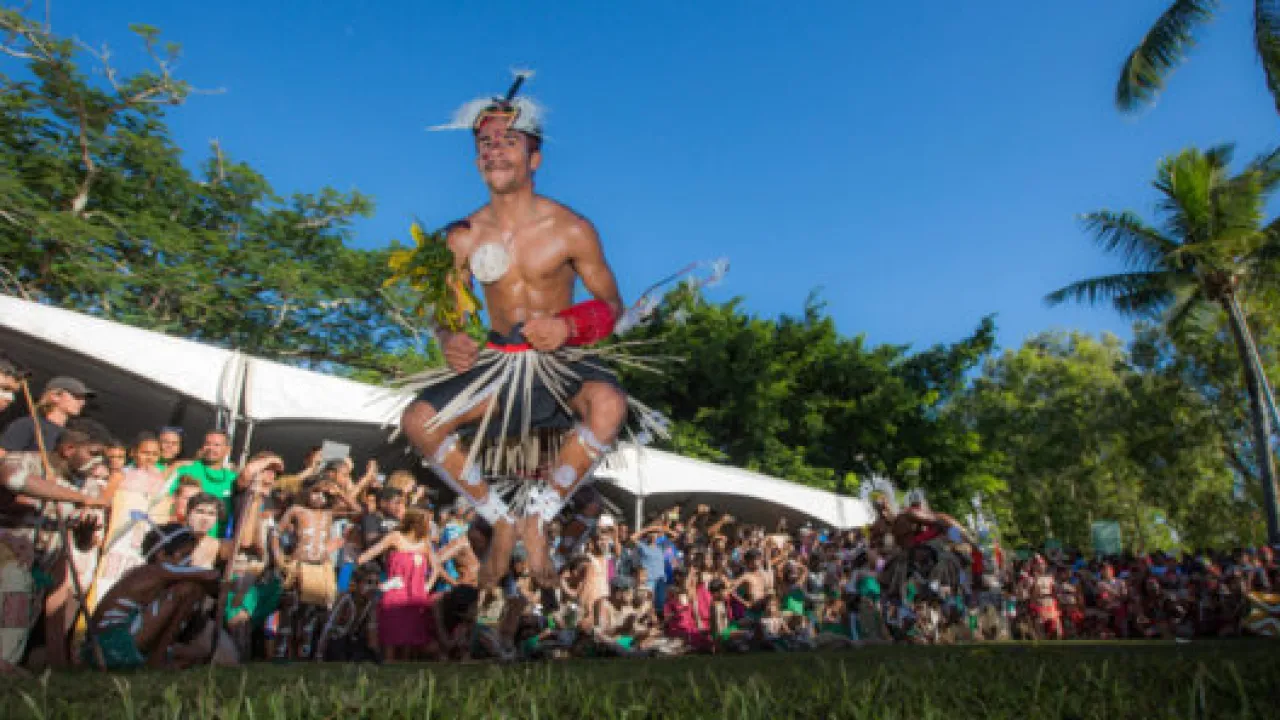 Eip Karem Beizam dance group performing at Cairns Indigenous Art Fair 2017