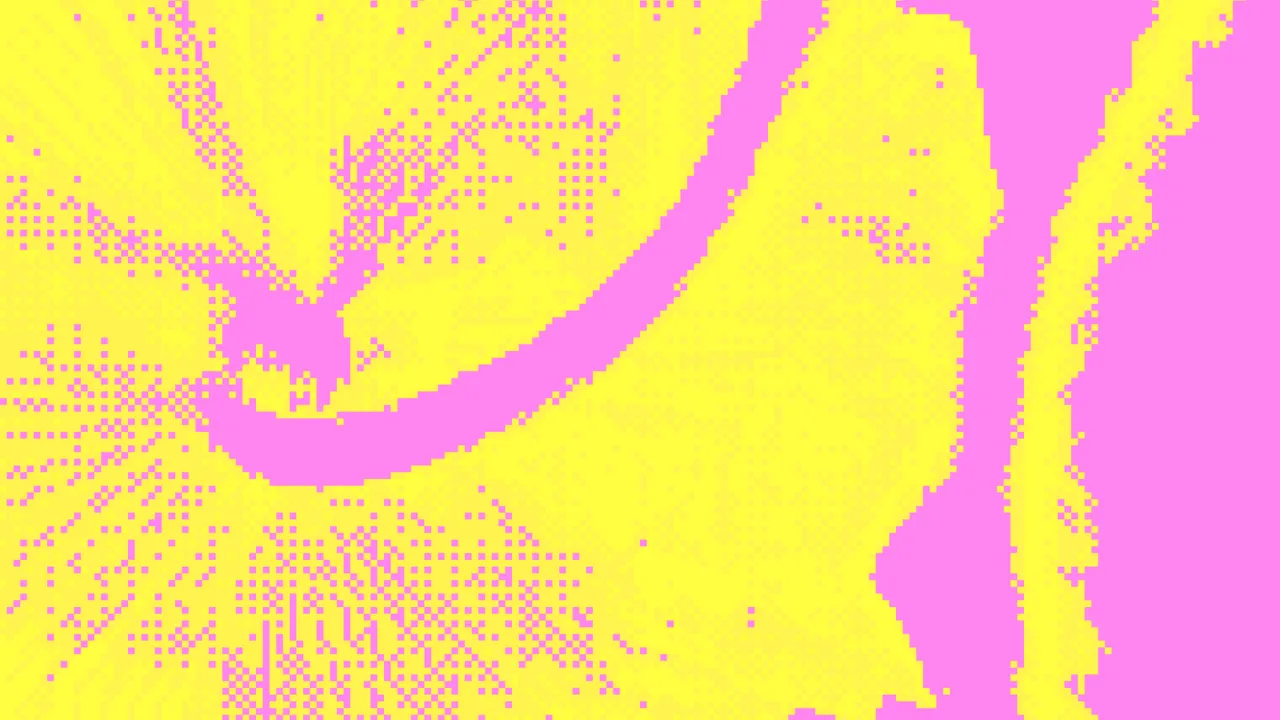 Yellow graphic flower against pink background