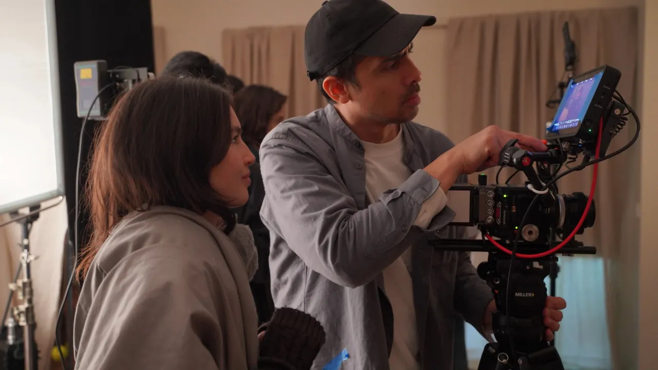 A film crew at work on a set.