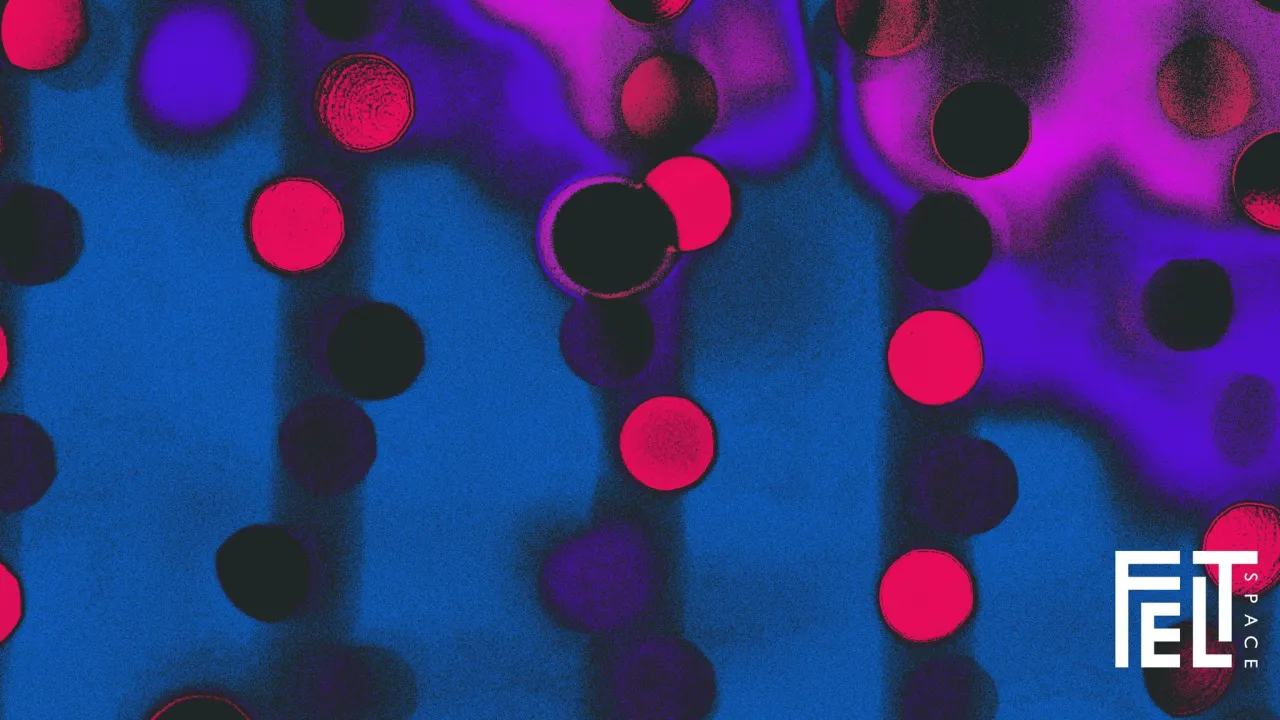 Promotional postcard from FELTspace Gallery, showing an abstract artwork used to represent the gallery’s exhibitions.