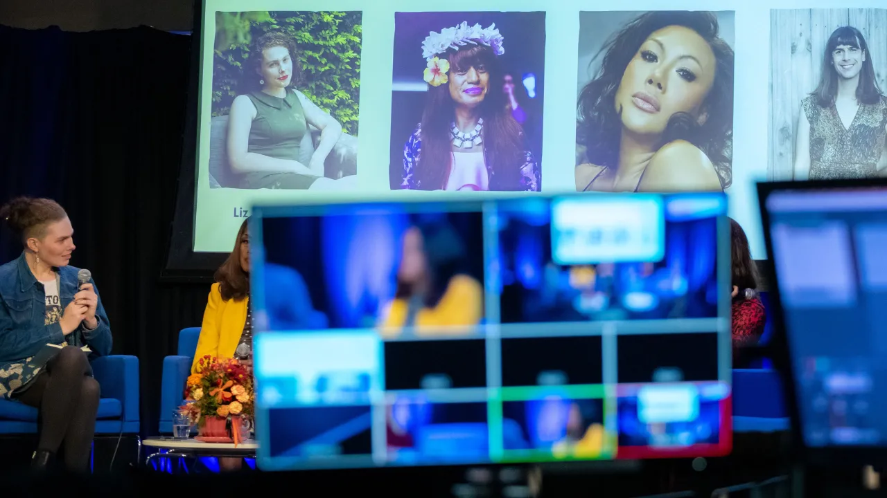 Trans Femmes to the Front panel at Trans Book Festival 2026, featuring Liz Duck-Chong, Amao Leota Lu, Sasja Sÿdek, and Jack Nicholls.