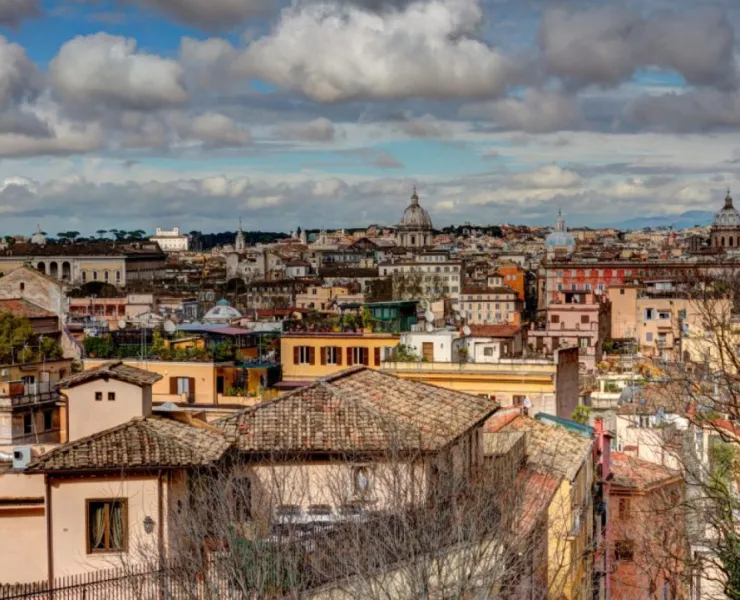 Image: Northern part of Trastevere in Rione XIII, Trastevere, Rome. Seen from Via Garibaldi below the monastery San Pietro in Montorio. Credit: Joadl