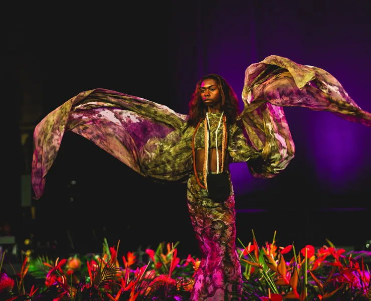 Cindy Rostron at the Darwin Aboriginal Art Fair (DAAF) Fashion Showcase at the 13th Festival of Pacific Arts and Culture (Hawai'i 2024)