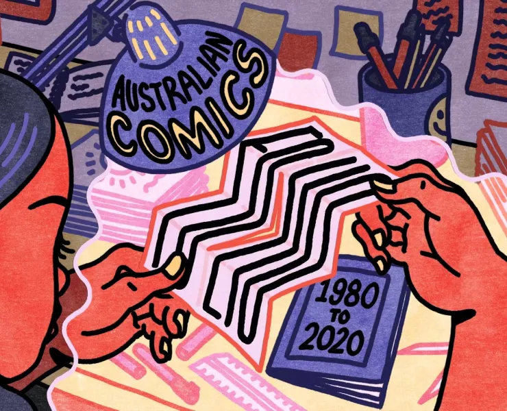 Illustration of woman creating graphic novel