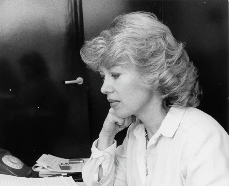 Blanche working on an Olivetti typewriter in her Canberra home office in 1983.