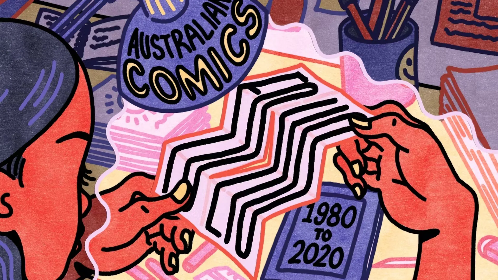 Illustration of woman creating graphic novel